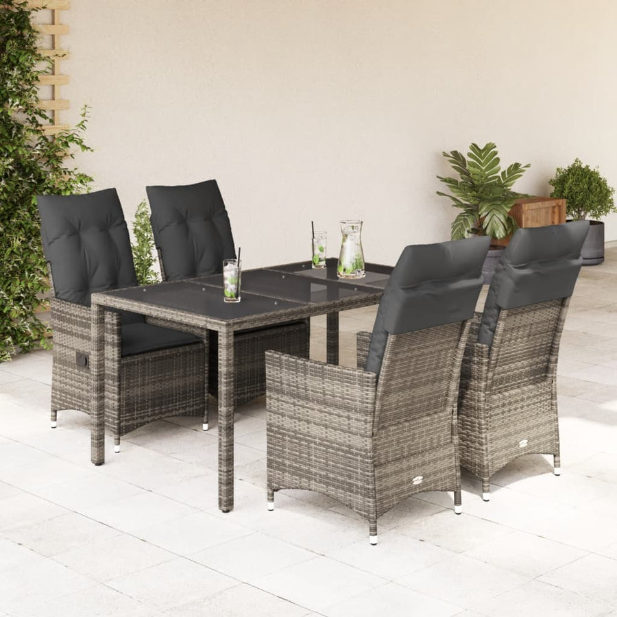 Set Mobilier De Grădină Cu Perne, 5 Piese, Gri, Poliratan