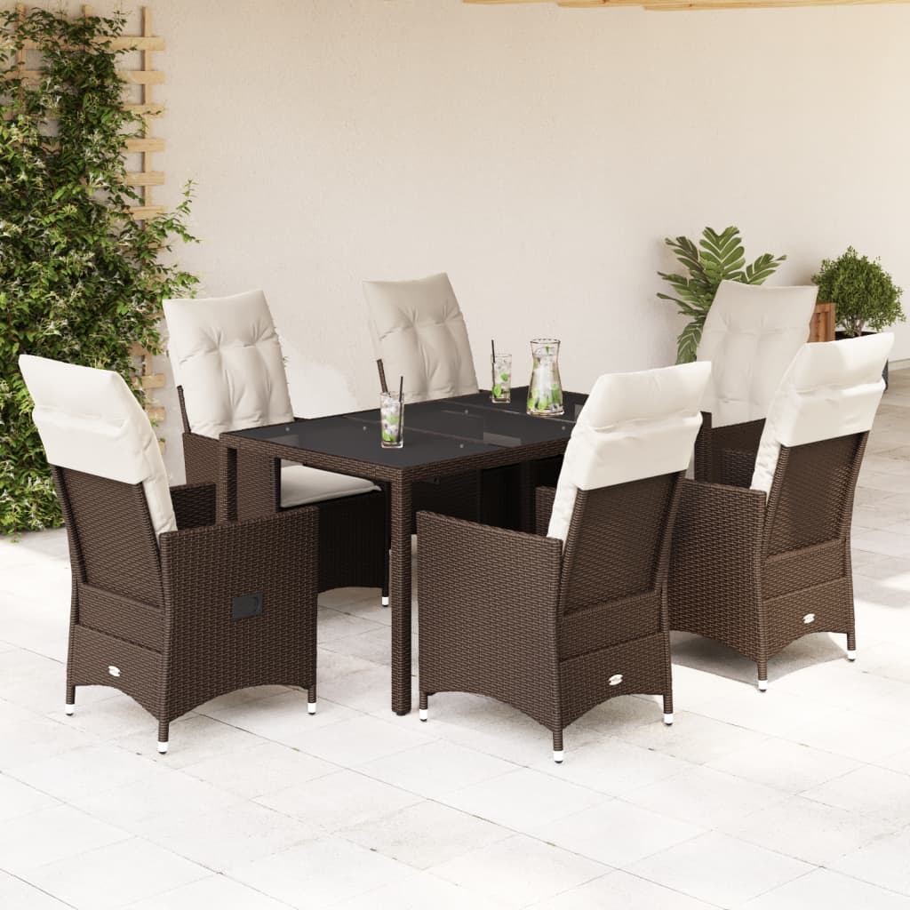 Set Mobilier De Grădină Cu Perne, 7 Piese, Maro, Poliratan