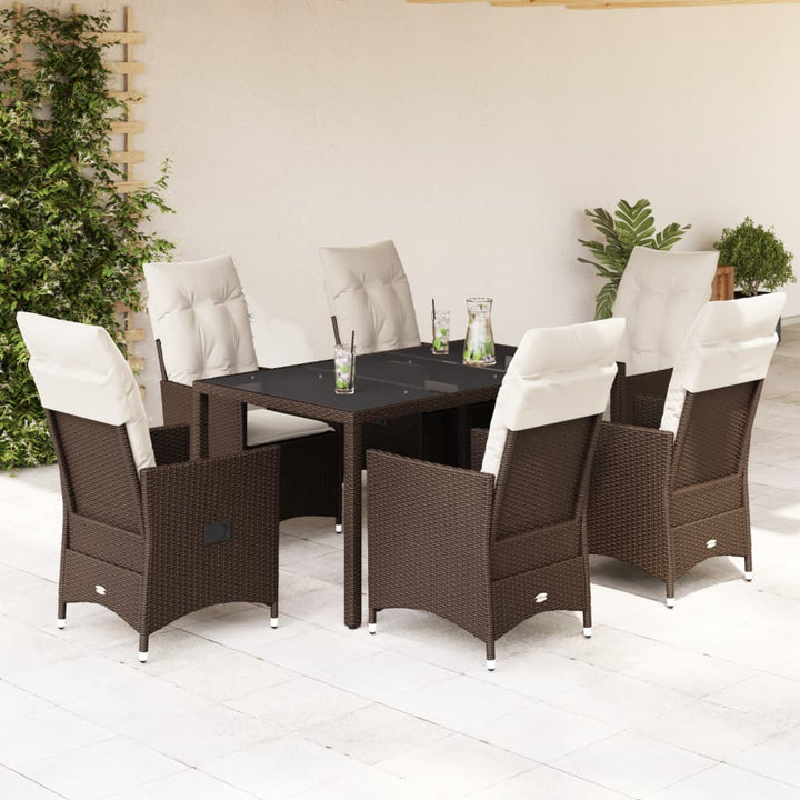 Set Mobilier De Grădină Cu Perne, 7 Piese, Maro, Poliratan
