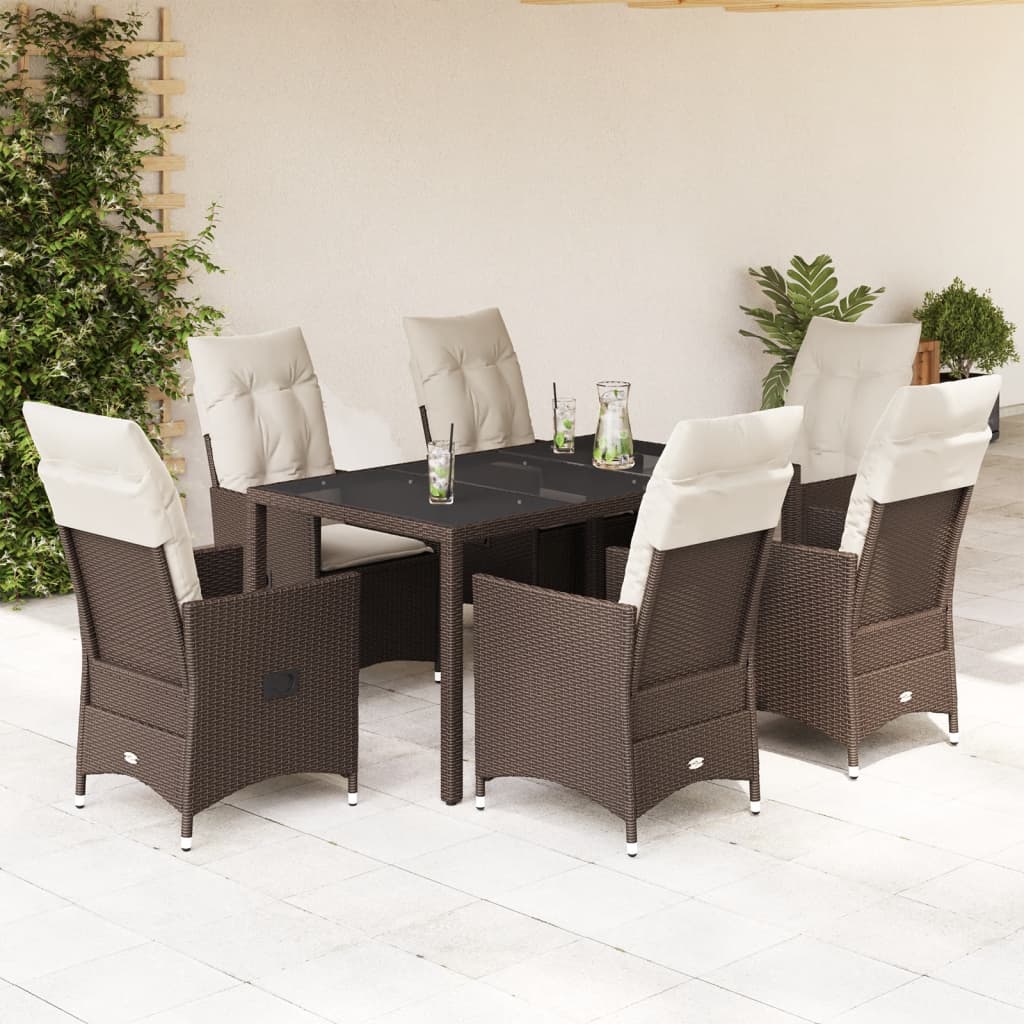 Set Mobilier De Grădină Cu Perne, 7 Piese, Maro, Poliratan