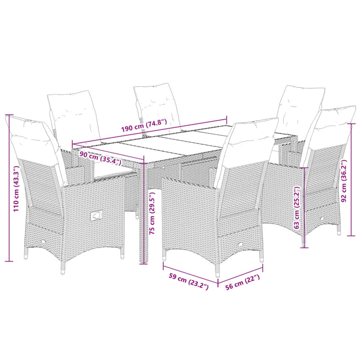 Set Mobilier De Grădină Cu Perne, 7 Piese, Maro, Poliratan