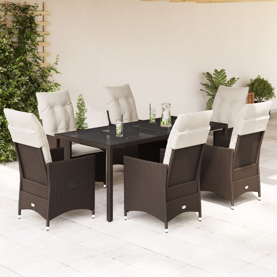 Set Mobilier De Grădină Cu Perne, 7 Piese, Maro, Poliratan