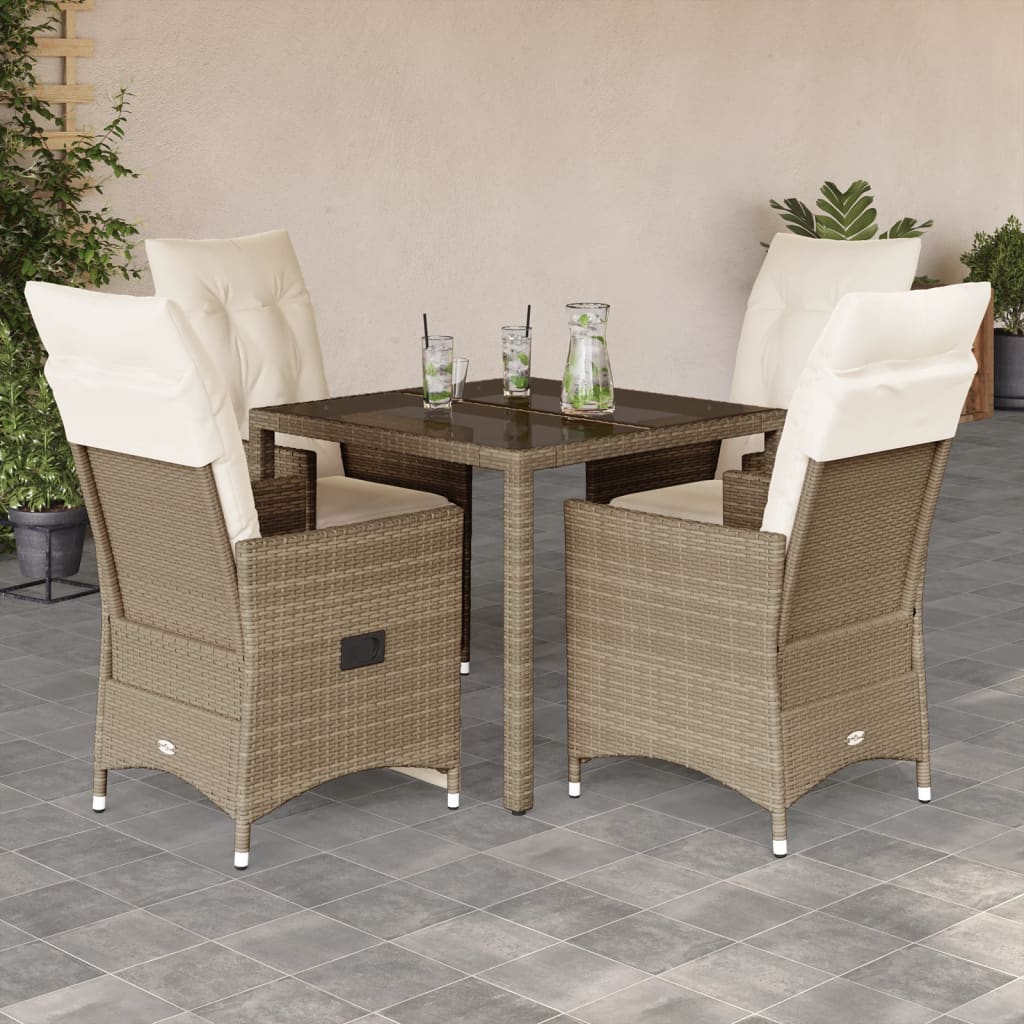 Set Mobilier De Grădină Cu Perne, 5 Piese, Bej, Poliratan