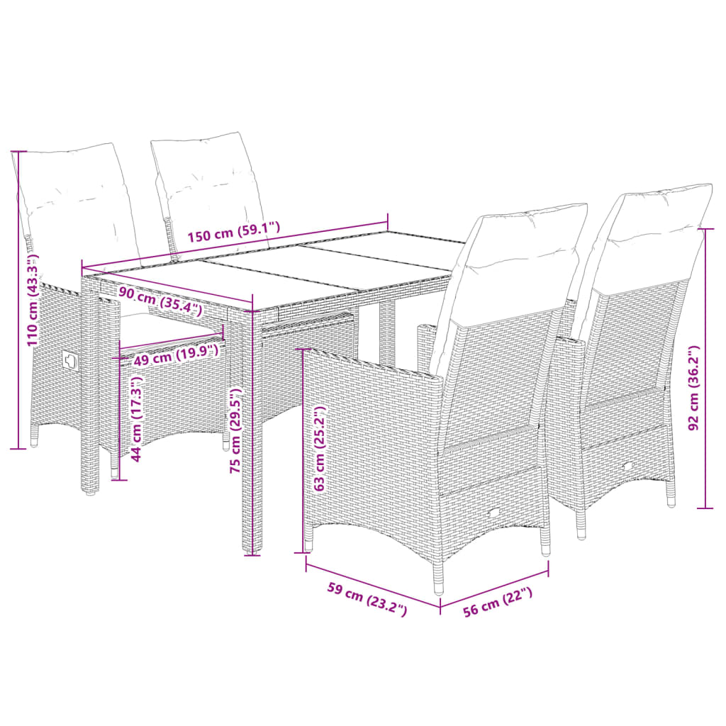 Set Mobilier De Grădină Cu Perne, 5 Piese, Bej, Poliratan