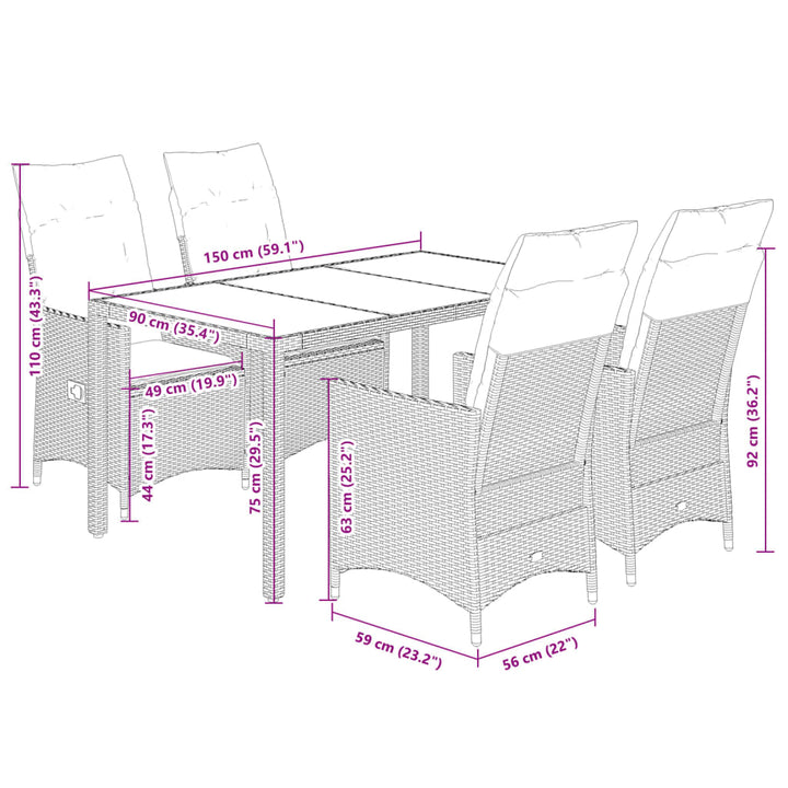 Set Mobilier De Grădină Cu Perne, 5 Piese, Bej, Poliratan