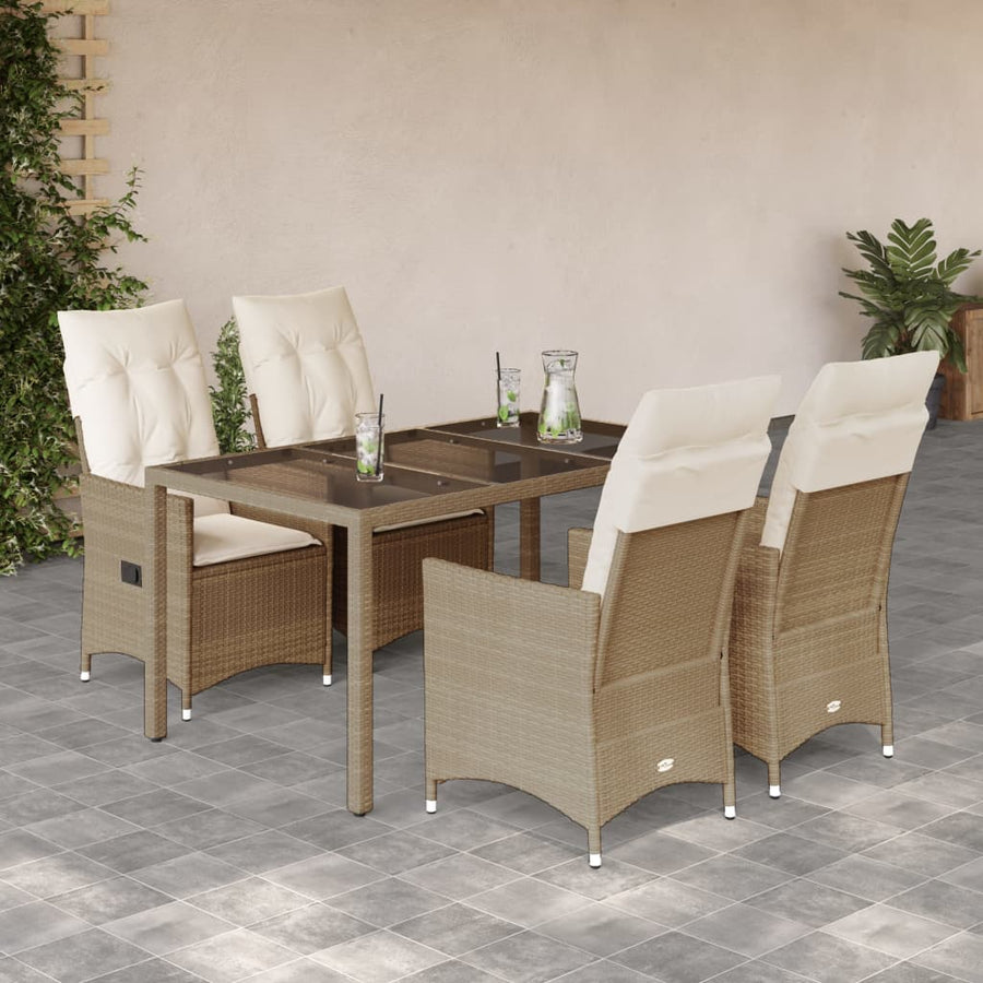 Set Mobilier De Grădină Cu Perne, 5 Piese, Bej, Poliratan