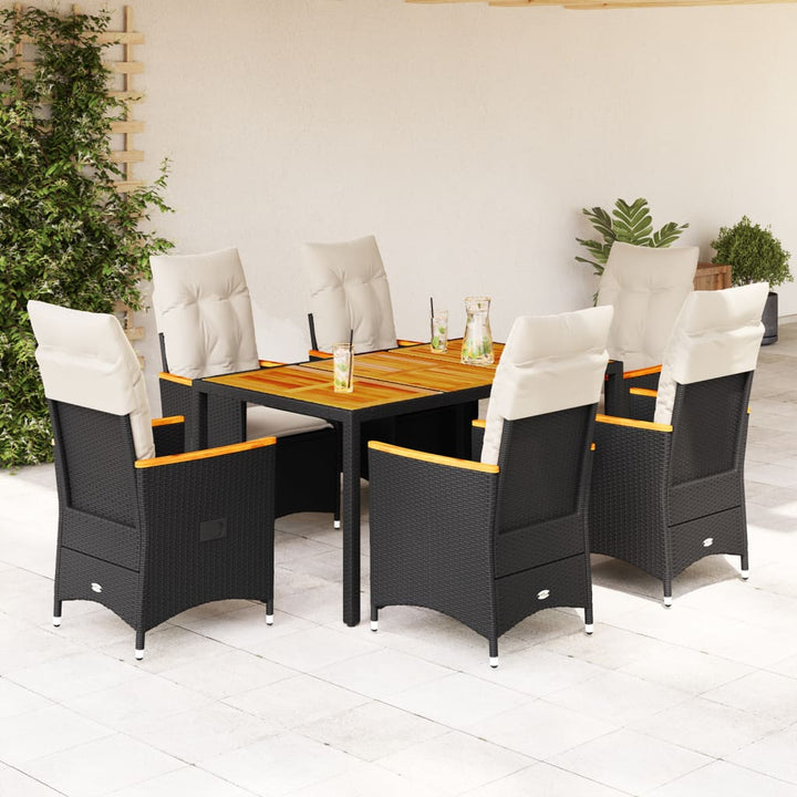 Set Mobilier De Grădină Cu Perne, 7 Piese, Negru, Poliratan