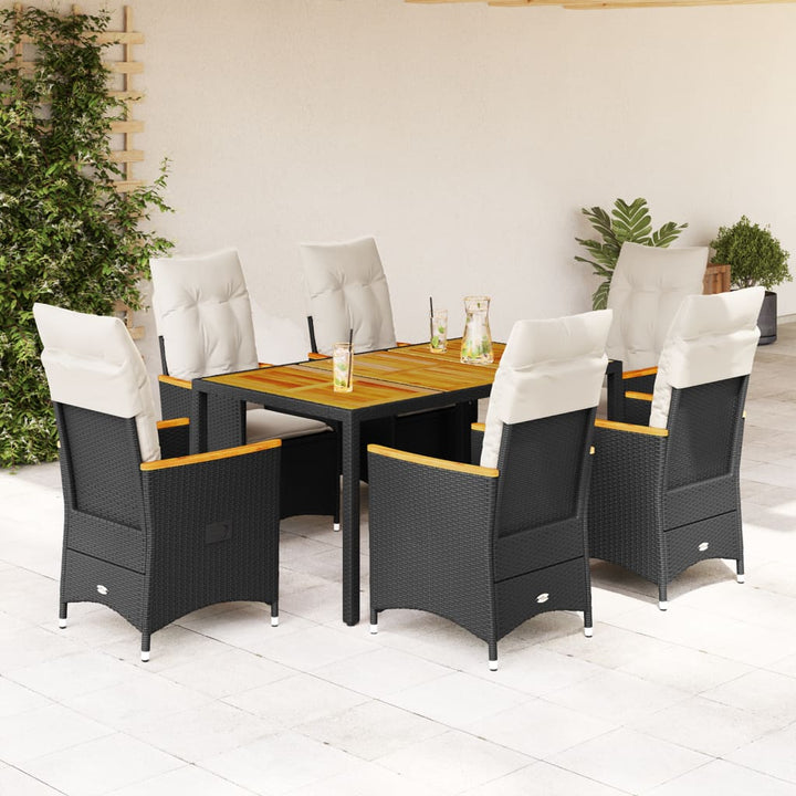 Set Mobilier De Grădină Cu Perne, 7 Piese, Negru, Poliratan