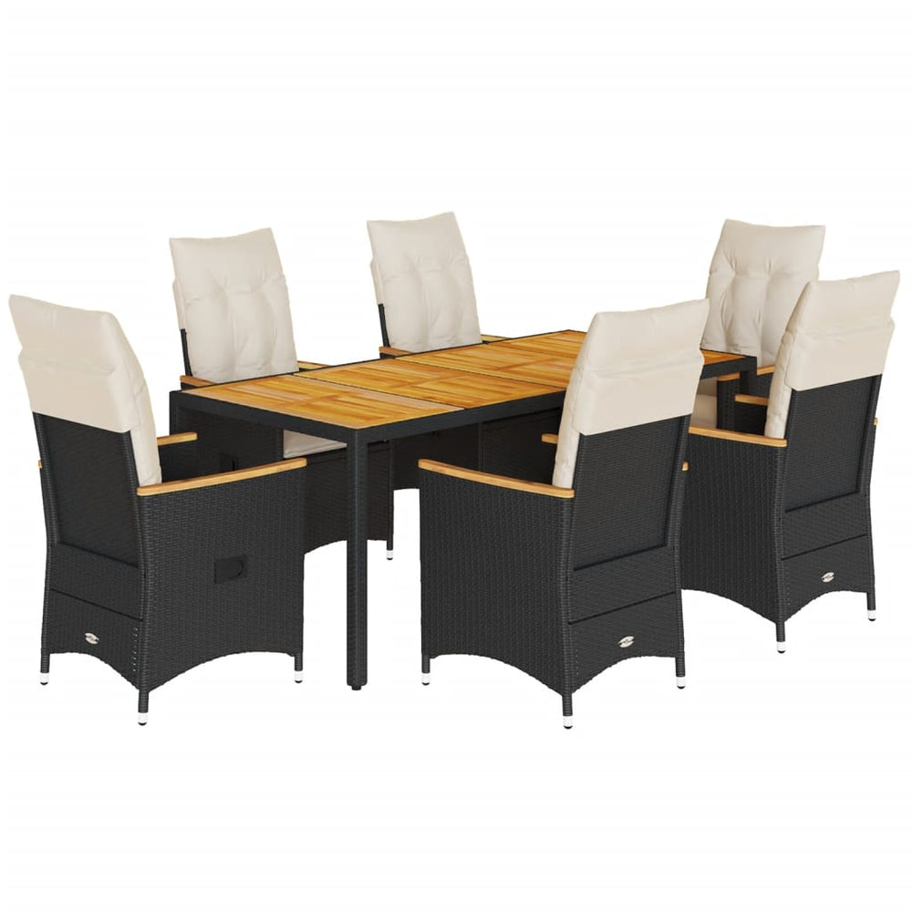 Set Mobilier De Grădină Cu Perne, 7 Piese, Negru, Poliratan