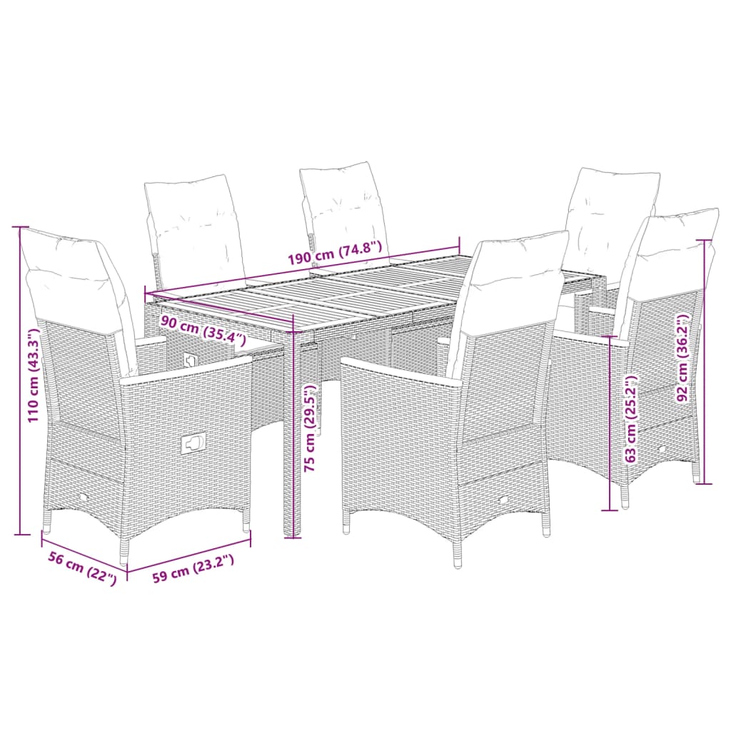 Set Mobilier De Grădină Cu Perne, 7 Piese, Negru, Poliratan