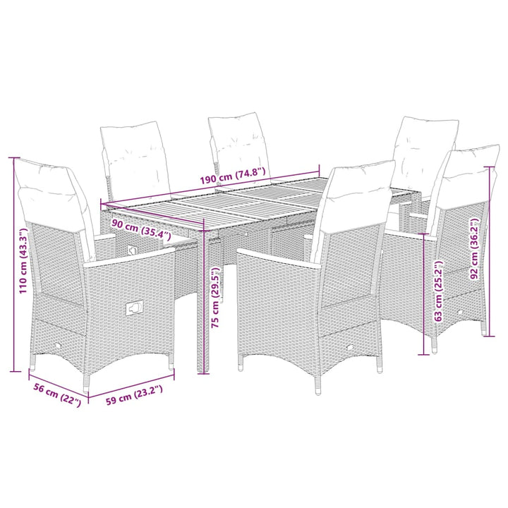 Set Mobilier De Grădină Cu Perne, 7 Piese, Negru, Poliratan