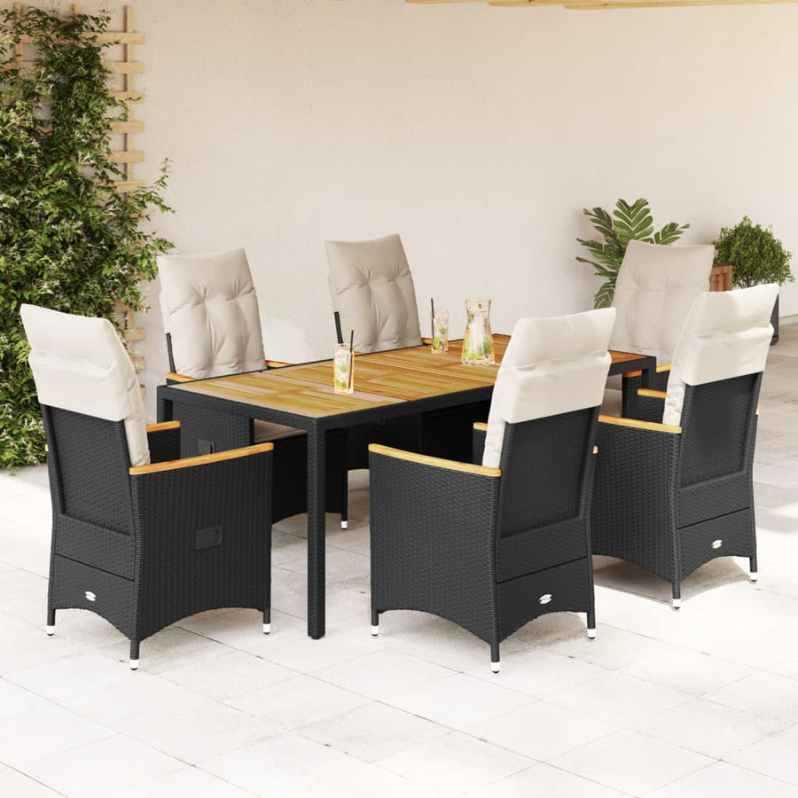 Set Mobilier De Grădină Cu Perne, 7 Piese, Negru, Poliratan