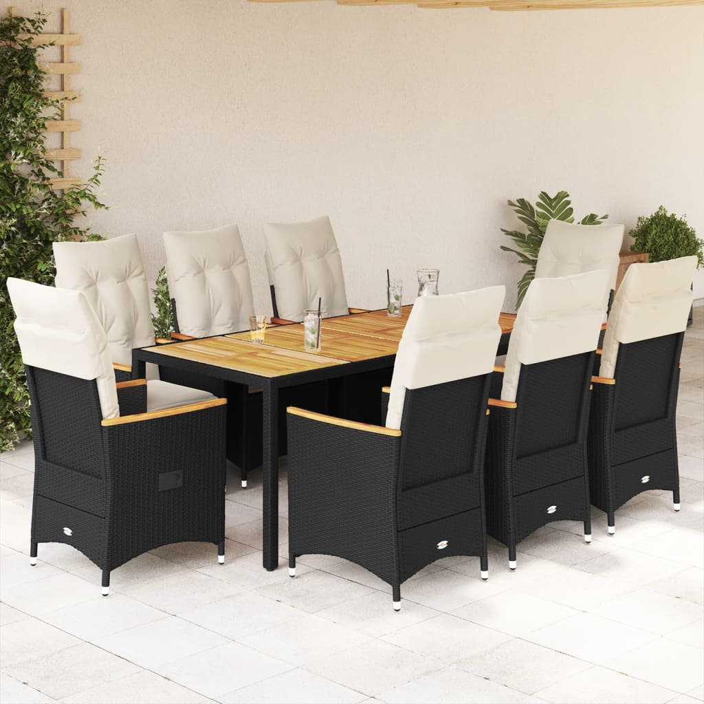 Set Mobilier De Grădină Cu Perne, 7 Piese, Negru, Poliratan