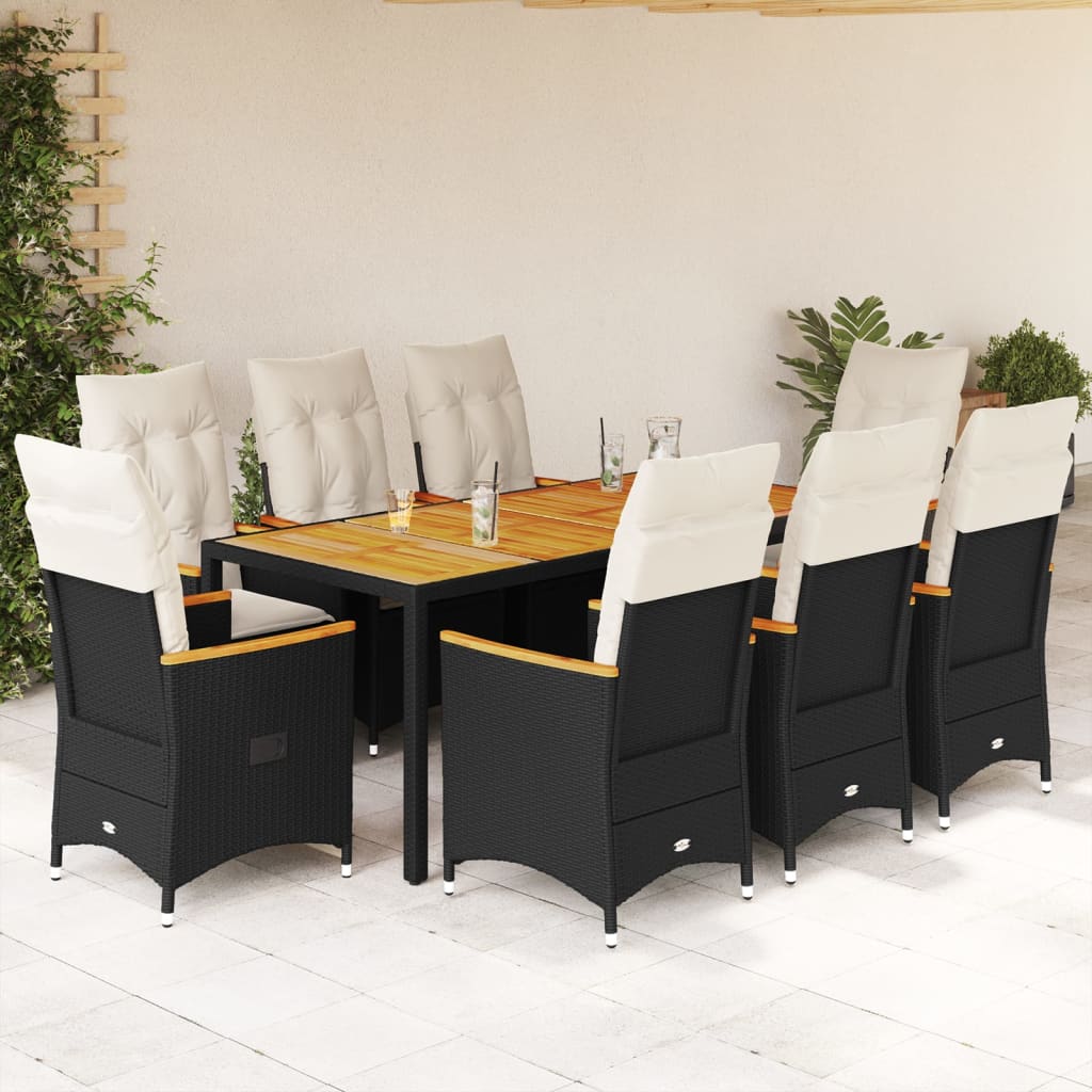 Set Mobilier De Grădină Cu Perne, 7 Piese, Negru, Poliratan