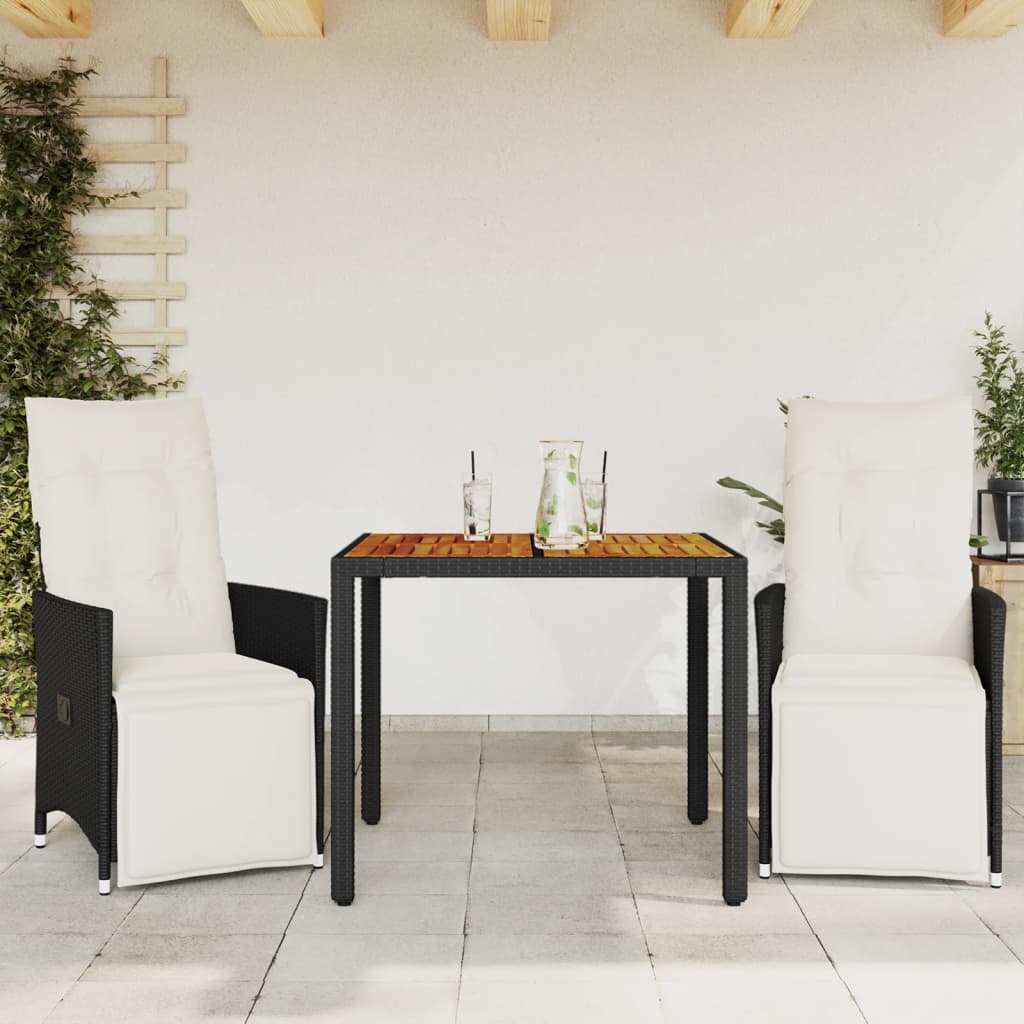 Set Bistro Cu Perne, 3 Piese, Negru, Poliratan