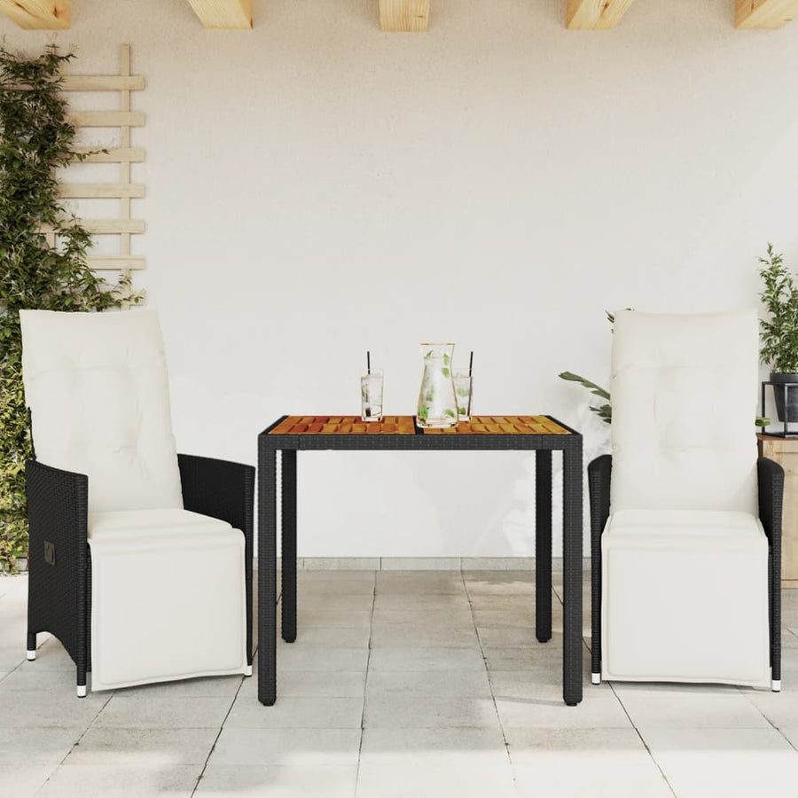 Set Bistro Cu Perne, 3 Piese, Negru, Poliratan