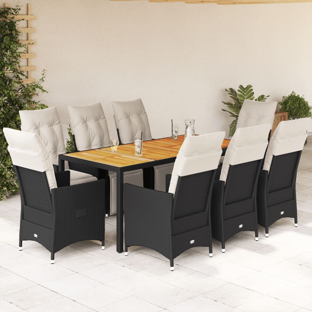 Set Bistro Cu Perne, 3 Piese, Negru, Poliratan