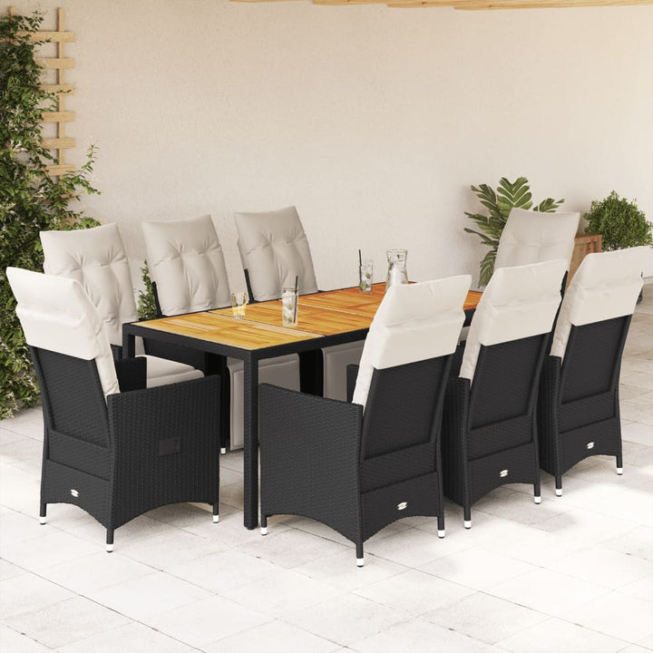 Set Bistro Cu Perne, 3 Piese, Negru, Poliratan