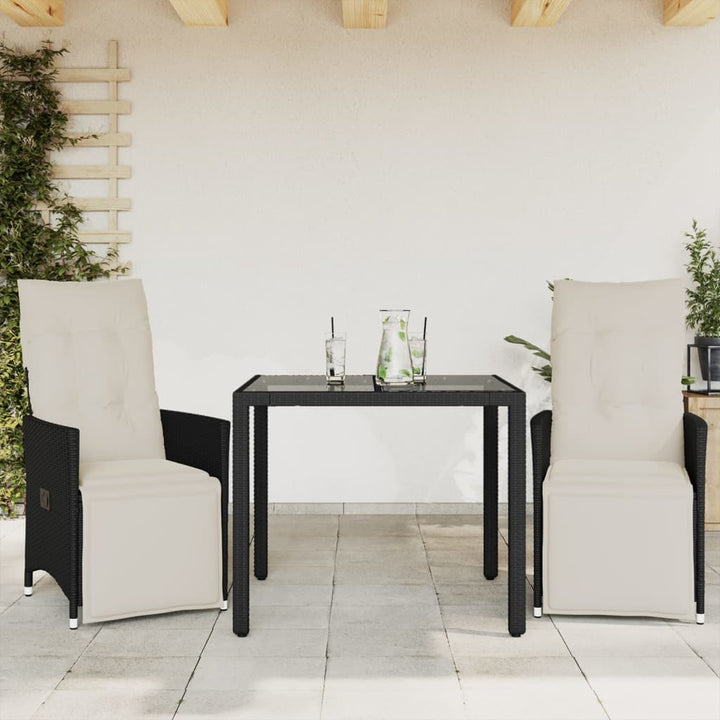 Set Bistro Cu Perne, 3 Piese, Negru, Poliratan