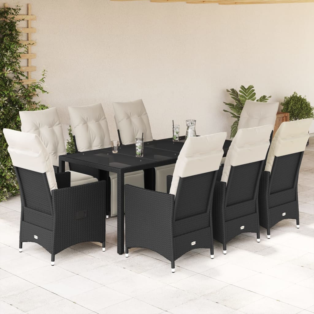 Set Bistro Cu Perne, 3 Piese, Negru, Poliratan