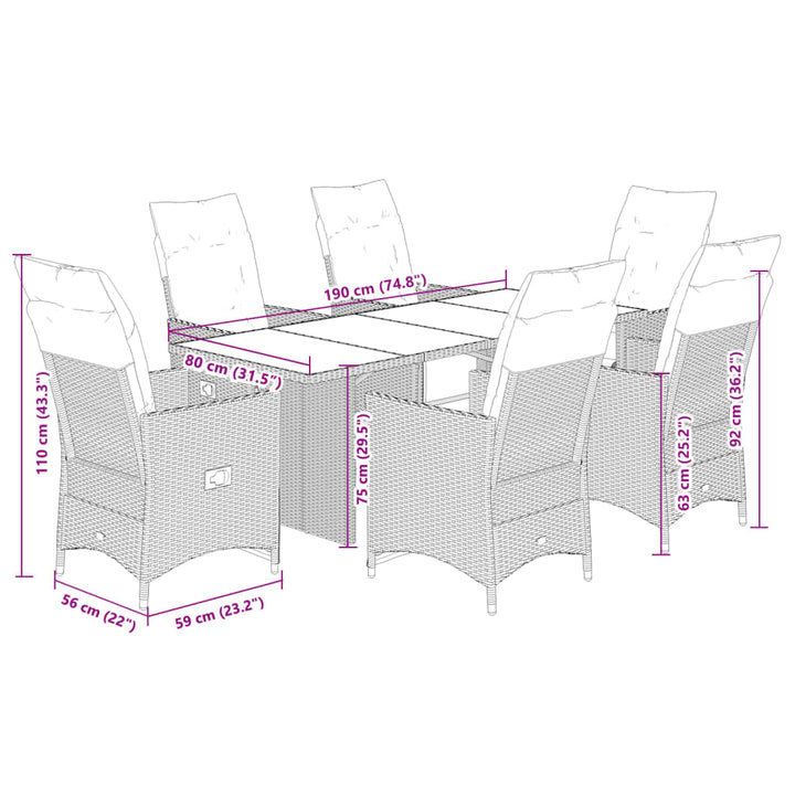 Set Mobilier De Grădină Cu Perne, 7 Piese, Negru, Poliratan