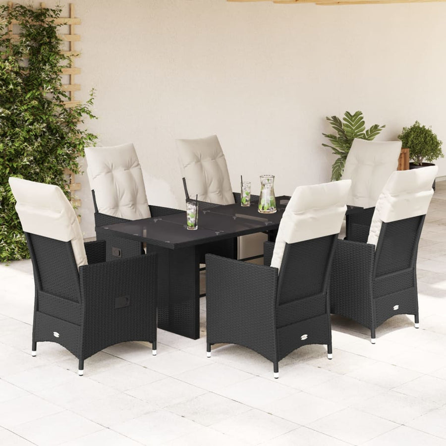 Set Mobilier De Grădină Cu Perne, 7 Piese, Negru, Poliratan
