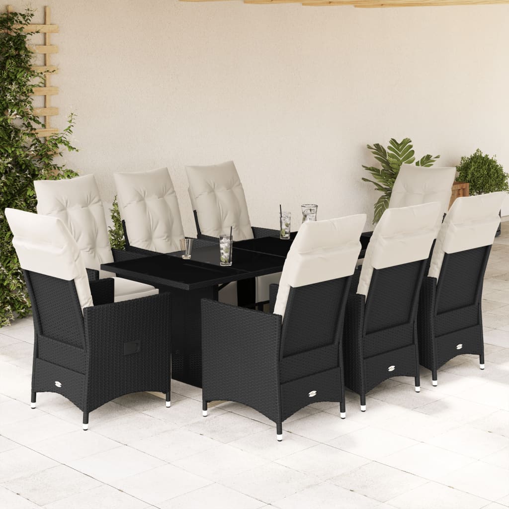 Set Mobilier De Grădină Cu Perne, 7 Piese, Negru, Poliratan