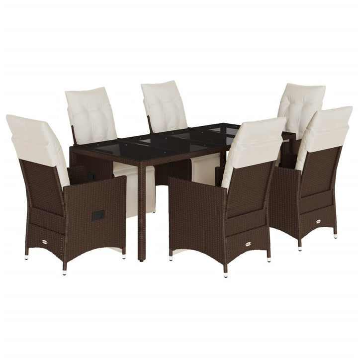 Set Bistro De Grădină Cu Perne, 7 Piese, Maro, Poliratan