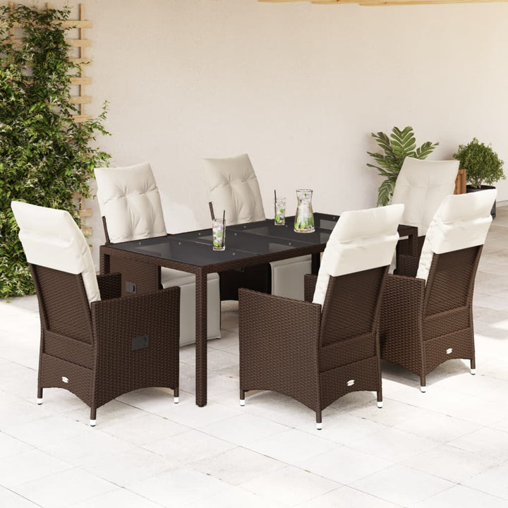 Set Bistro De Grădină Cu Perne, 7 Piese, Maro, Poliratan