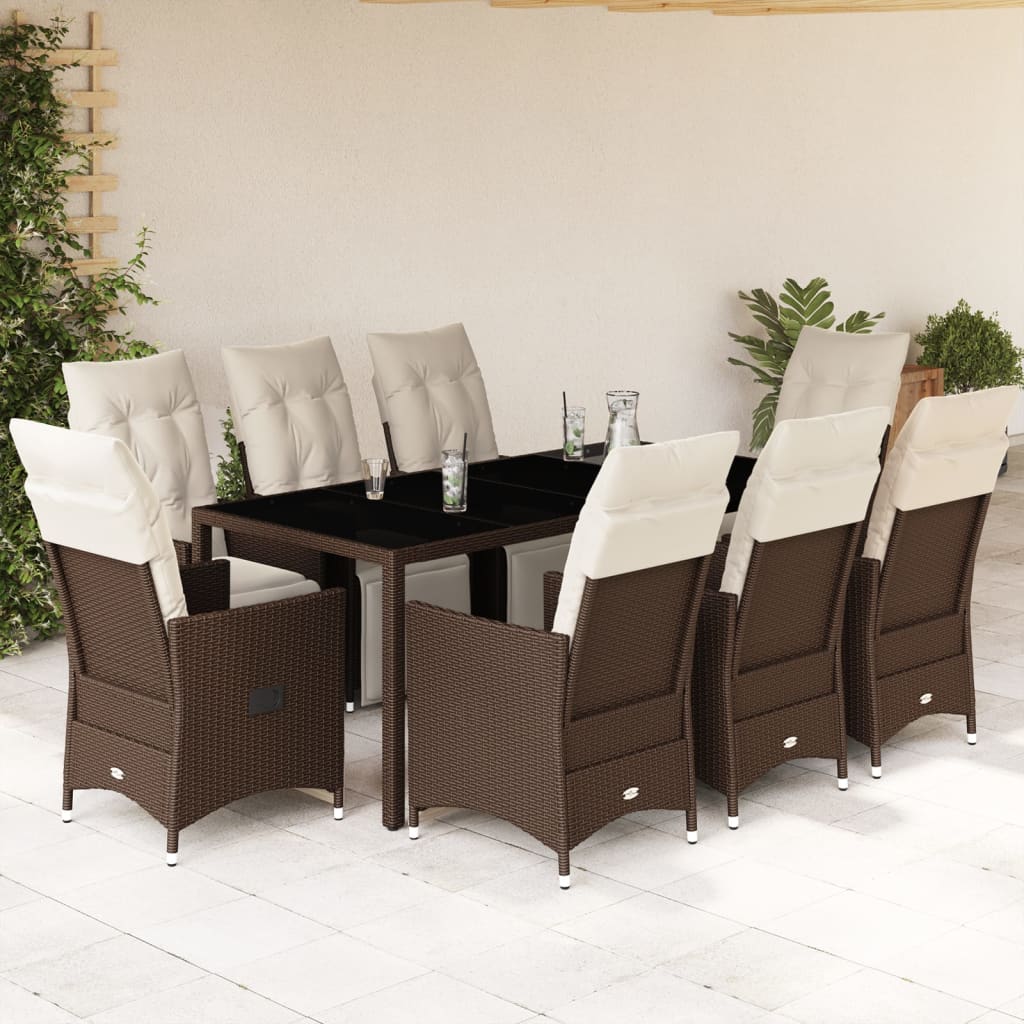 Set Bistro De Grădină Cu Perne, 7 Piese, Maro, Poliratan