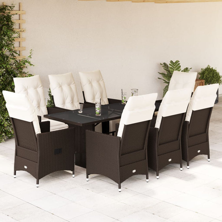 Set Bistro De Grădină Cu Perne, 7 Piese, Maro, Poliratan