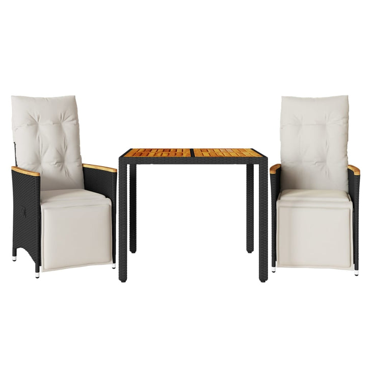 Set Bistro De Grădină Cu Perne, 3 Piese, Negru, Poliratan