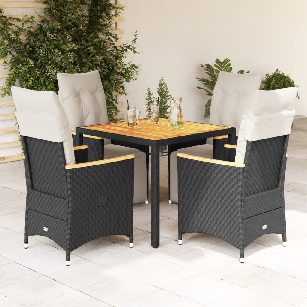 Set Bistro De Grădină Cu Perne, 3 Piese, Negru, Poliratan