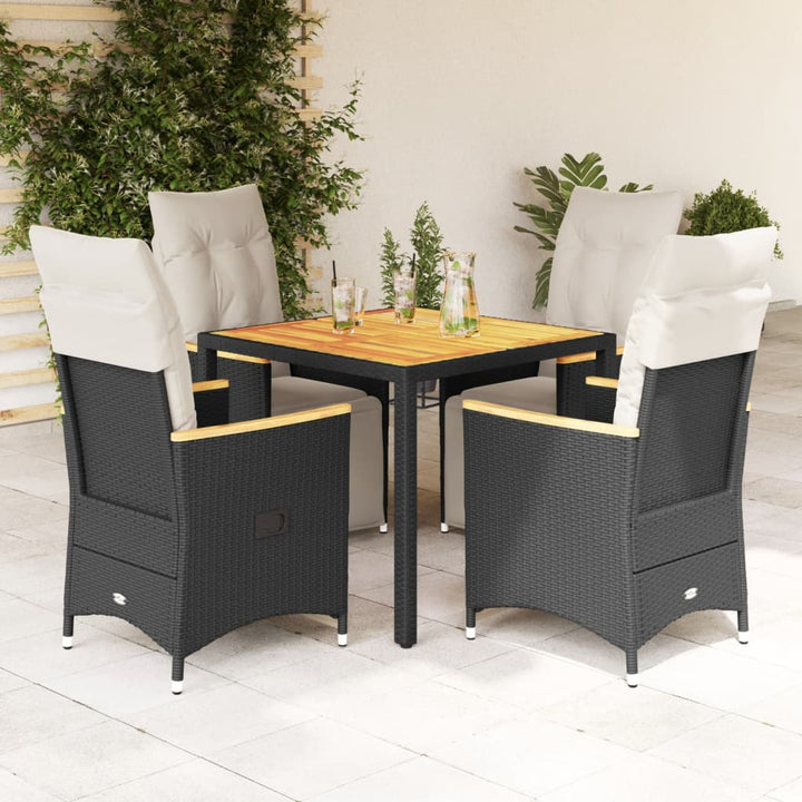 Set Bistro De Grădină Cu Perne, 3 Piese, Negru, Poliratan