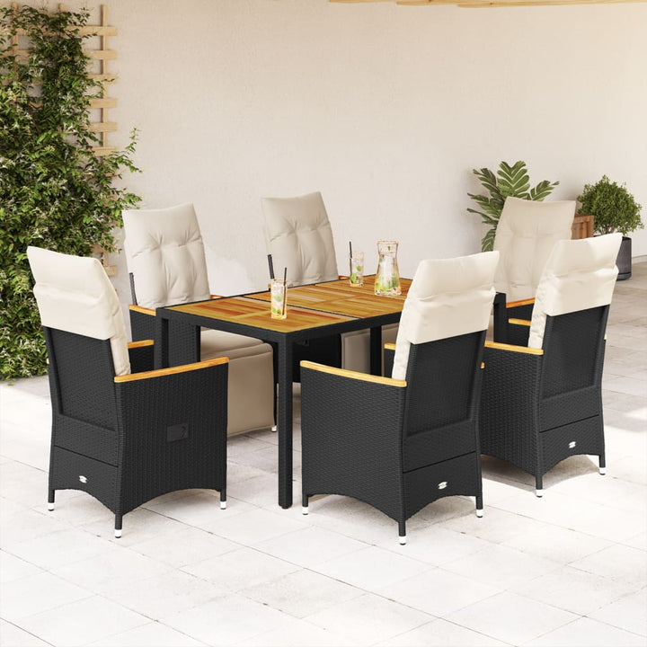 Set Bistro De Grădină Cu Perne, 3 Piese, Negru, Poliratan