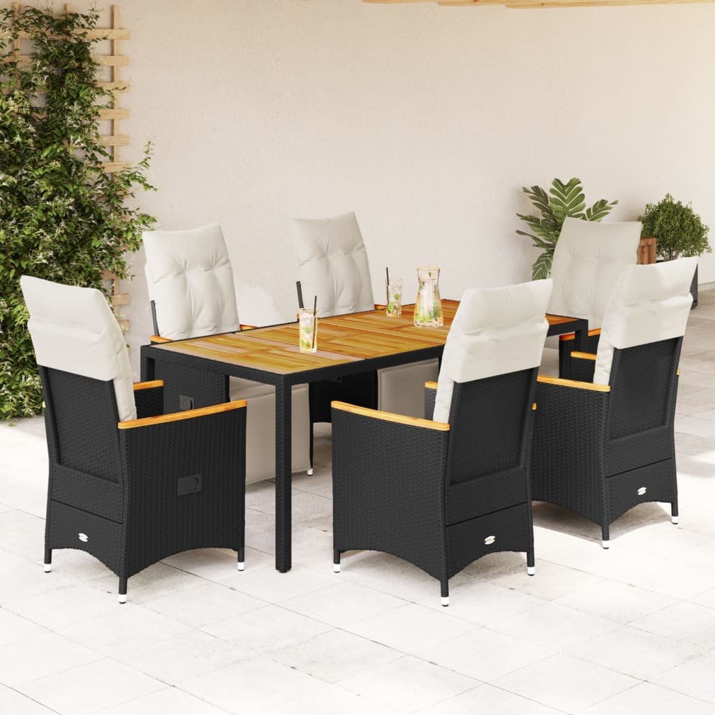 Set Bistro De Grădină Cu Perne, 3 Piese, Negru, Poliratan