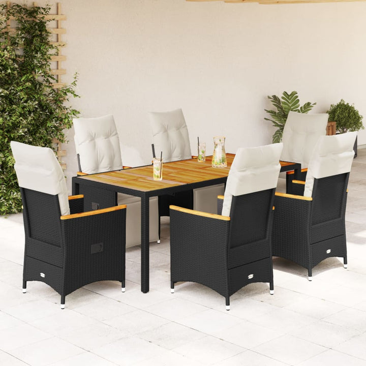 Set Bistro De Grădină Cu Perne, 3 Piese, Negru, Poliratan