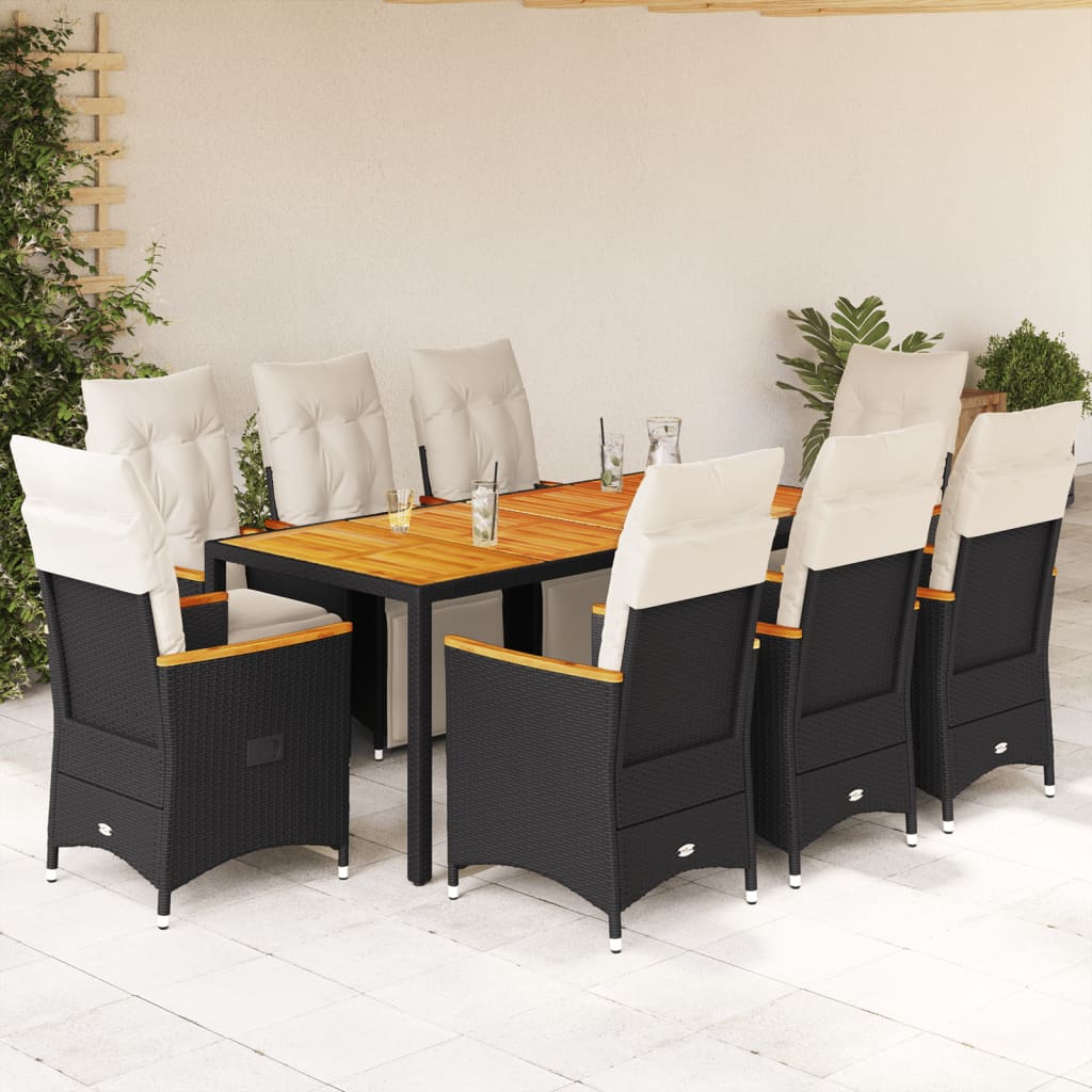 Set Bistro De Grădină Cu Perne, 3 Piese, Negru, Poliratan