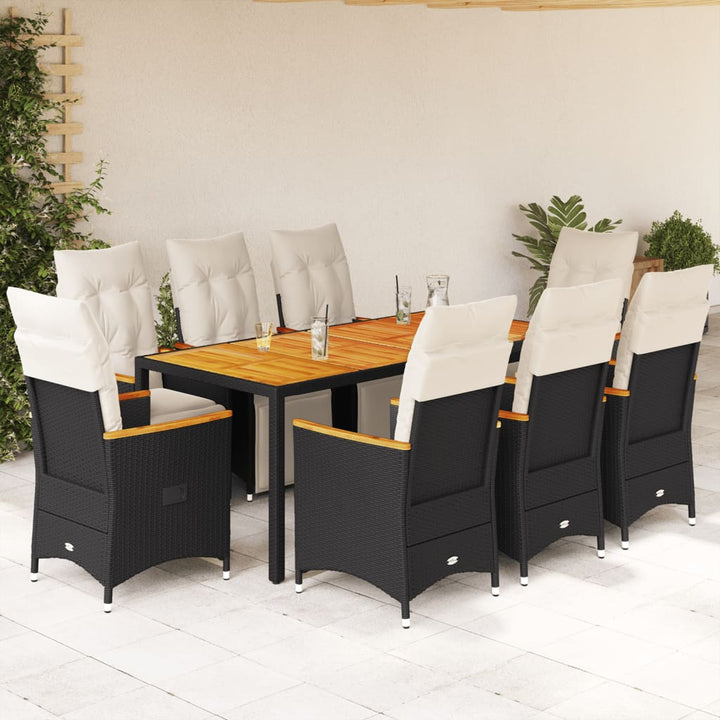 Set Bistro De Grădină Cu Perne, 3 Piese, Negru, Poliratan