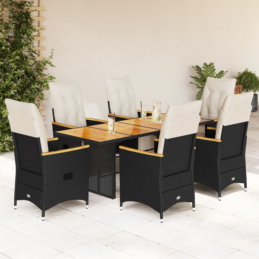 Set Bistro De Grădină Cu Perne, 3 Piese, Negru, Poliratan