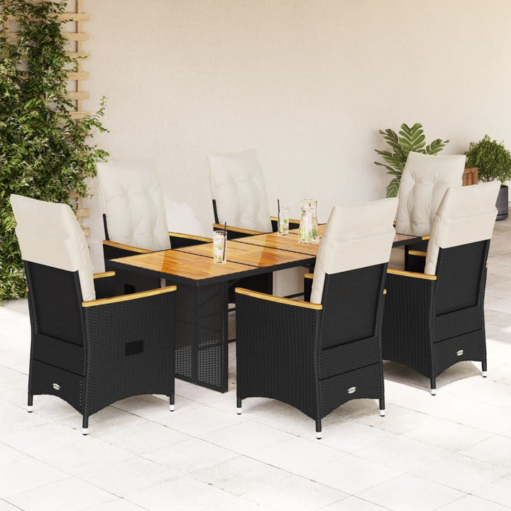 Set Bistro De Grădină Cu Perne, 3 Piese, Negru, Poliratan