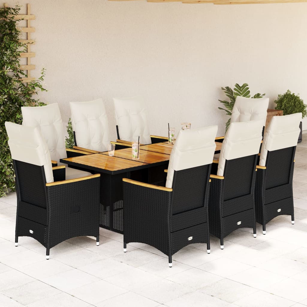 Set Bistro De Grădină Cu Perne, 3 Piese, Negru, Poliratan