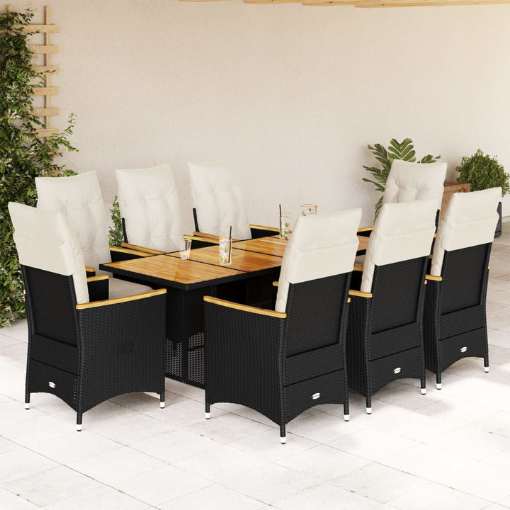 Set Bistro De Grădină Cu Perne, 3 Piese, Negru, Poliratan