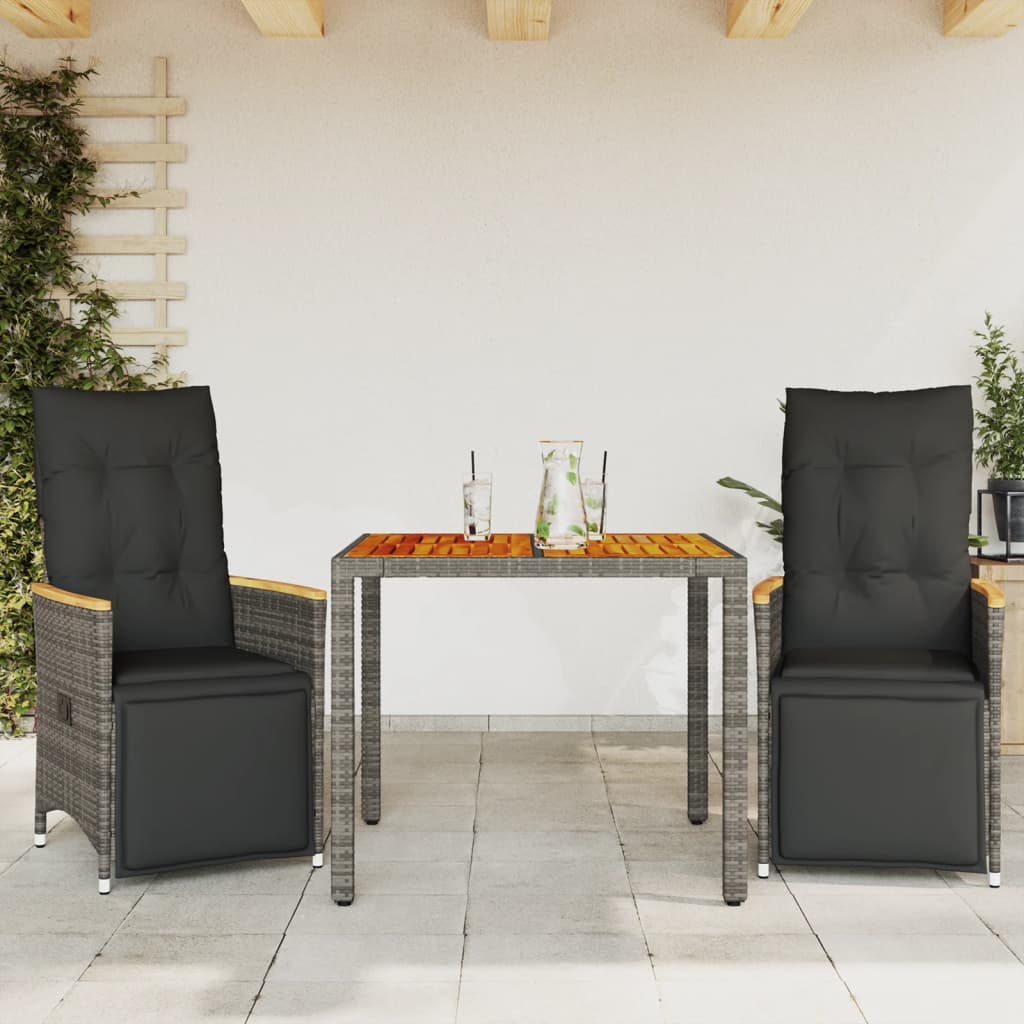 Set Bistro De Grădină Cu Perne, 3 Piese, Negru, Poliratan