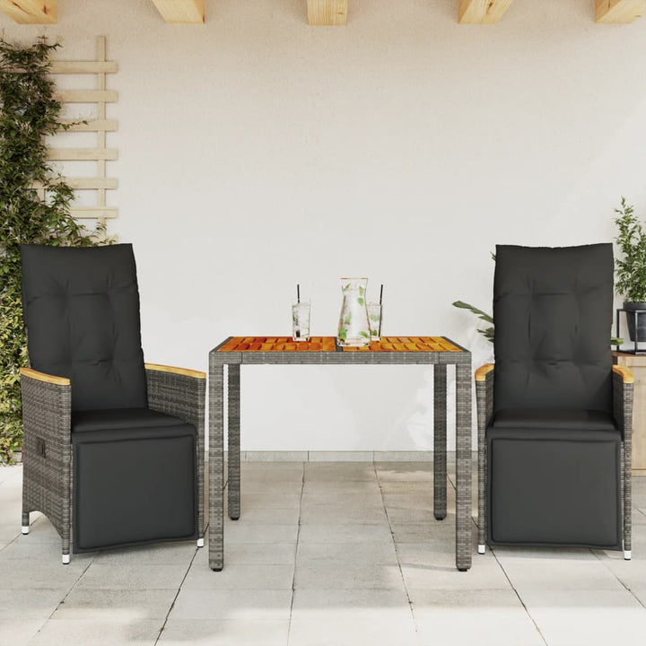 Set Bistro De Grădină Cu Perne, 3 Piese, Negru, Poliratan
