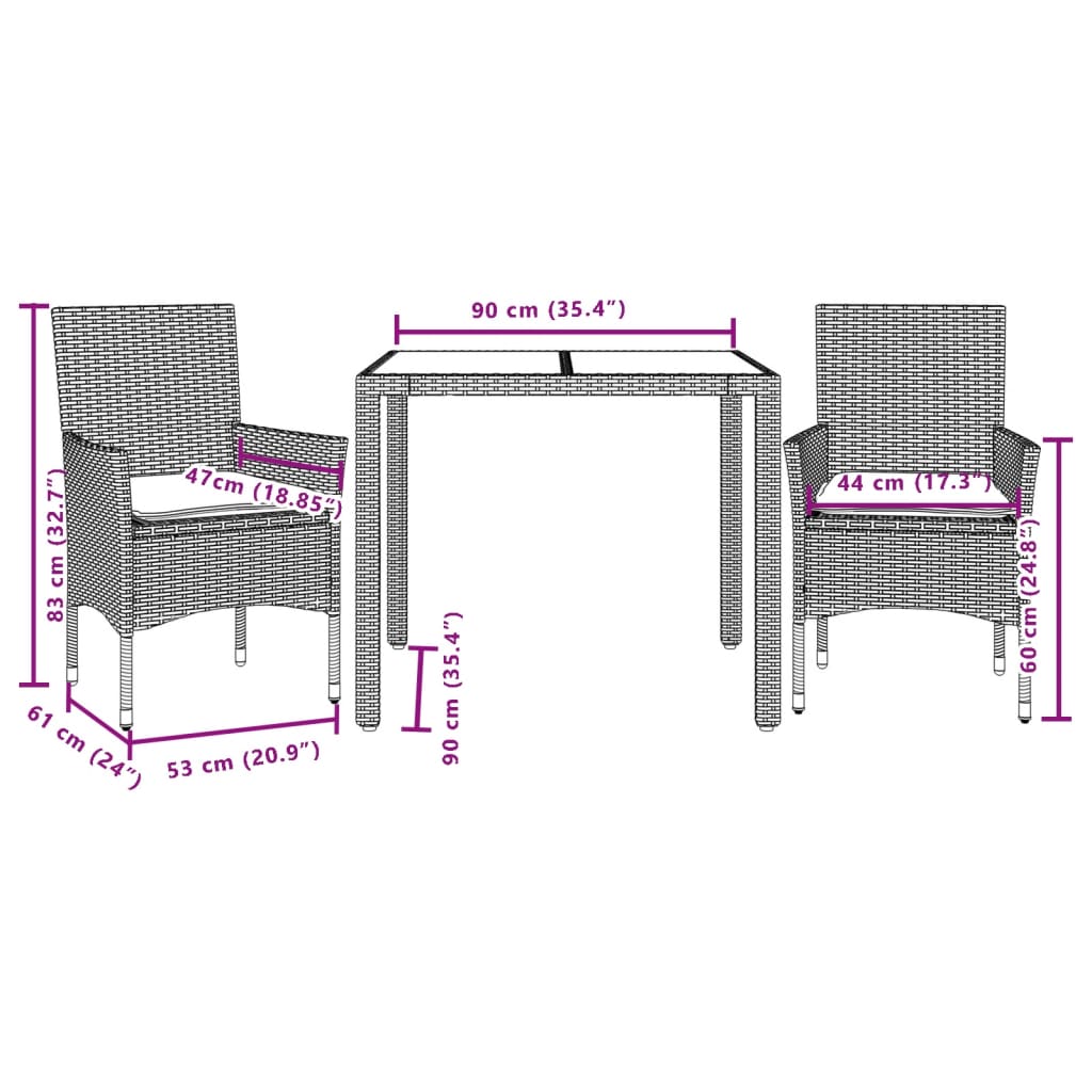 Set Mobilier De Grădină Cu Perne 3 Piese Poliratan & Sticlă