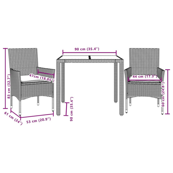 Set Mobilier De Grădină Cu Perne 3 Piese Poliratan & Sticlă