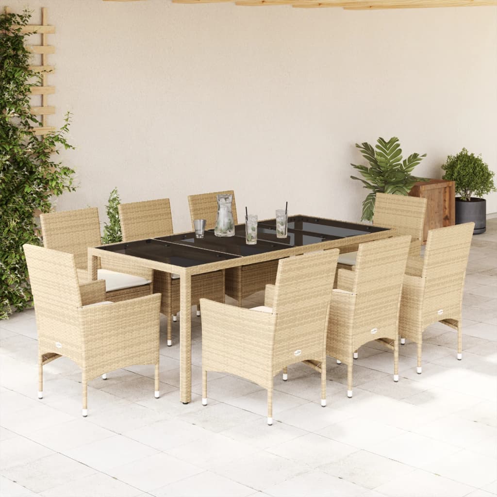 Set Mobilier De Grădină Cu Perne 3 Piese Poliratan & Sticlă
