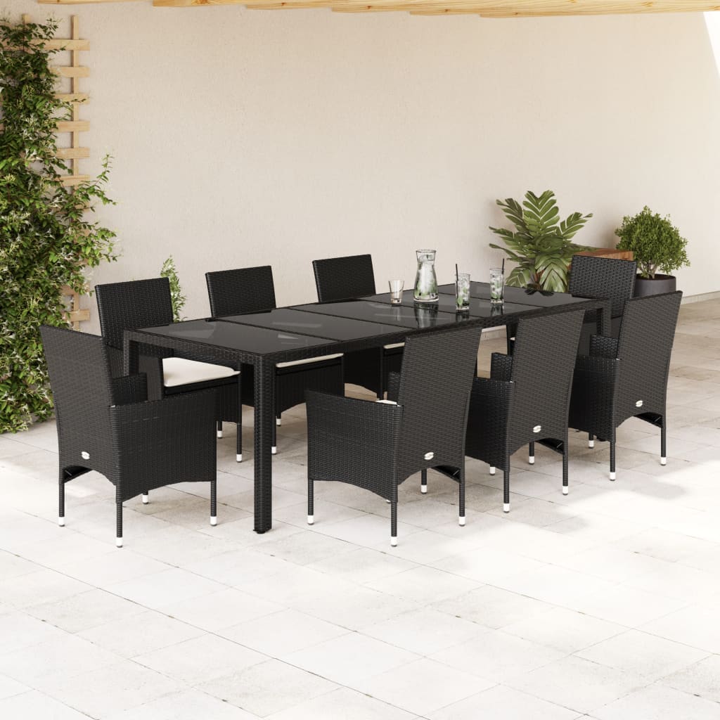 Set Mobilier De Grădină Cu Perne 11Piese Poliratan&Sticlă