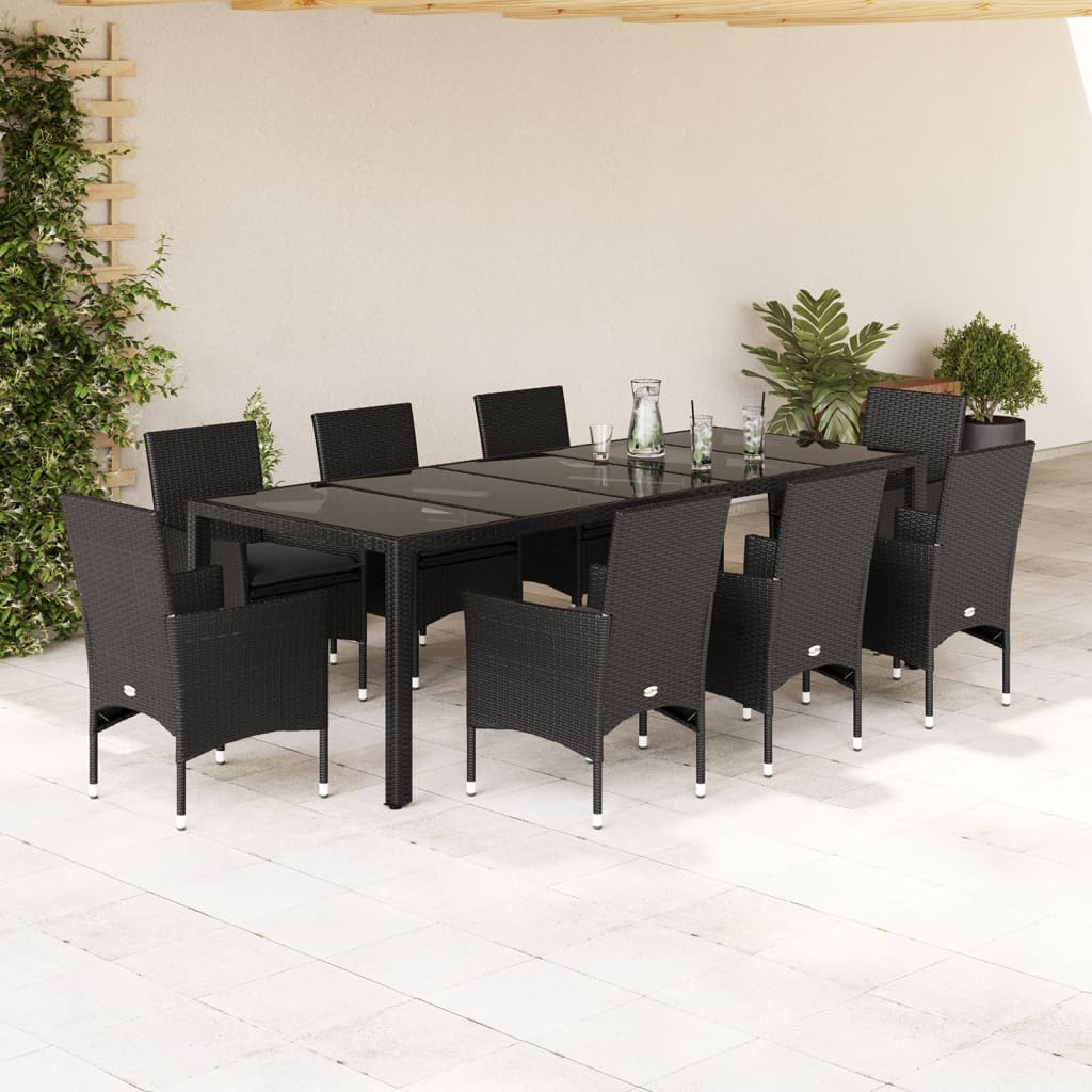 Set Mobilier De Grădină Cu Perne 11Piese Poliratan&Sticlă